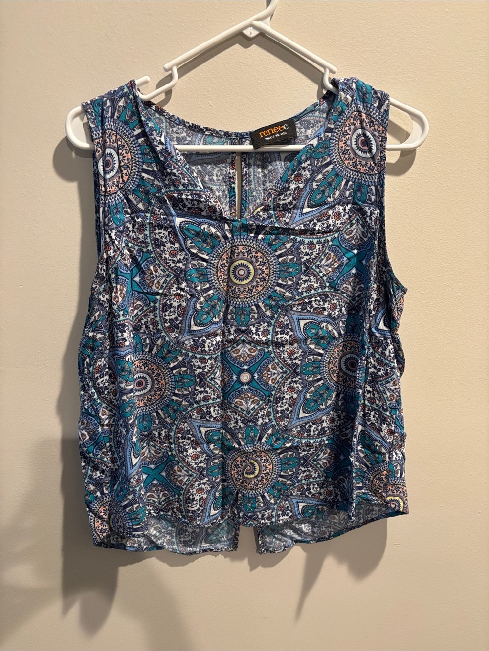 Renee C. Blue Teal Paisley Mosaic Sleeveless Tank